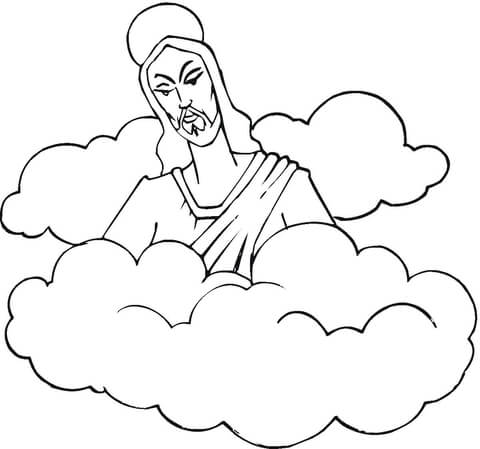 Jesus In The Clouds   Coloring Page